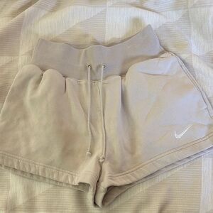 Nike Women's Light Taupe Ribbed-Waist Fleece Athletic Shorts